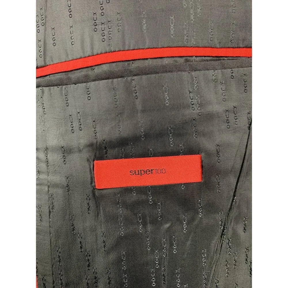 Hugo Boss Mens Super 100s Black Basket Weave Blazer 40R Slim Fit